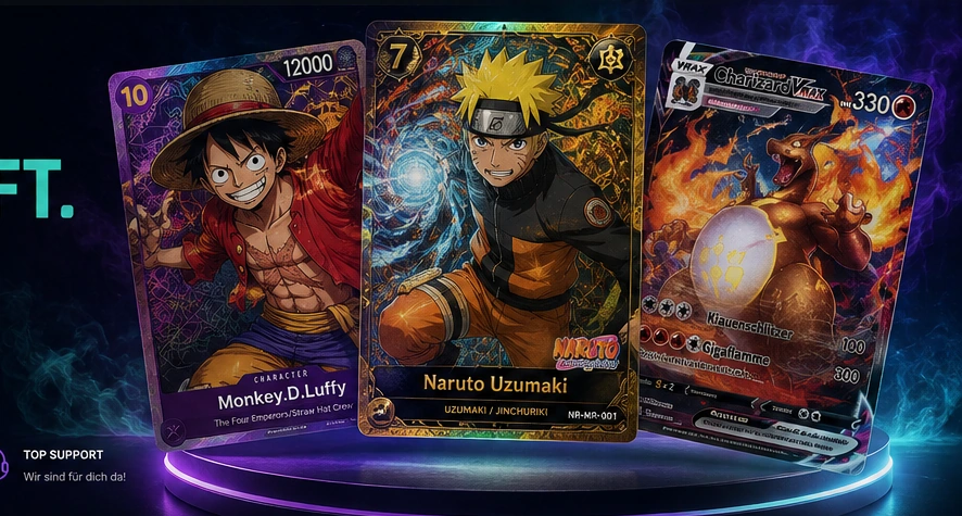 One Piece, Naruto Mythos und Pokémon Karten