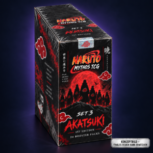 Naruto Mythos Set 3 Akatsuki – Konzeptbild vor dunklem Hintergrund, finales Design kann abweichen