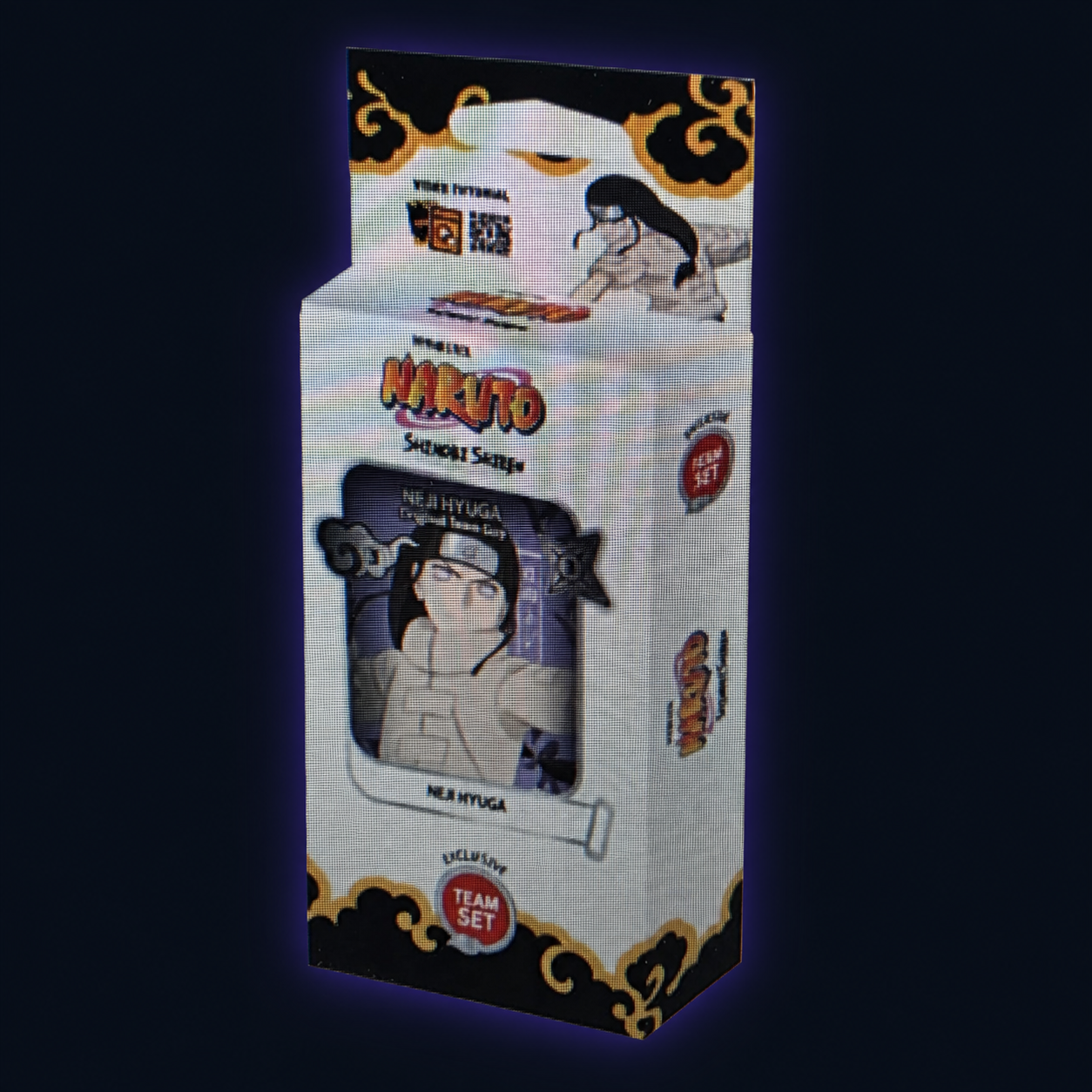 Naruto Mythos Shinobi Shiren Team Set Neji Hyuga – Verpackung vor dunklem Hintergrund